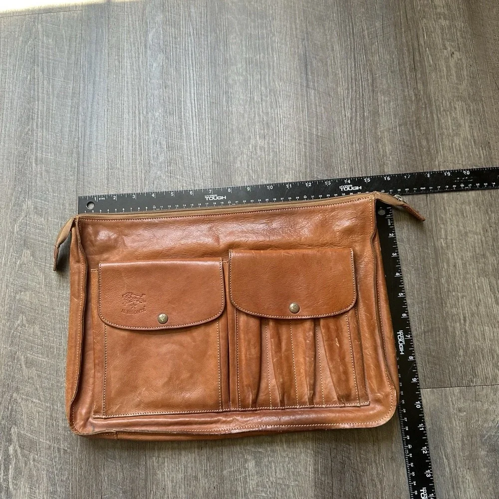IL BISONTE Brown Messenger Bag Zipper Flap Pockets Shoulder No Strap Unisex